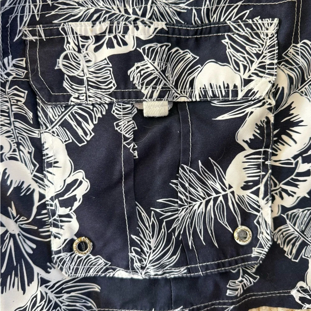OP Dark Blue & White Floral Men's Swim Board Shorts Large vacation beach